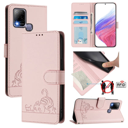 Cat Rat Embossed Pattern RFID Leather Phone Case with Lanyard, For Infinix Note 12 Pro 4G, For Infinix Note 12 2023, For Infinix Note 12 Pro 5G, For Infinix Note 12 5G, For Infinix Hot 10T / 10s, For Infinix Hot 10i, For Infinix Hot 9 / Hot 9 Pro