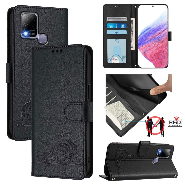 Cat Rat Embossed Pattern RFID Leather Phone Case with Lanyard, For Infinix Note 12 Pro 4G, For Infinix Note 12 2023, For Infinix Note 12 Pro 5G, For Infinix Note 12 5G, For Infinix Hot 10T / 10s, For Infinix Hot 10i, For Infinix Hot 9 / Hot 9 Pro