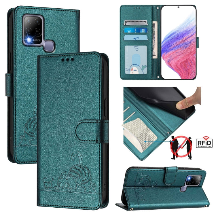 Cat Rat Embossed Pattern RFID Leather Phone Case with Lanyard, For Infinix Note 12 Pro 4G, For Infinix Note 12 2023, For Infinix Note 12 Pro 5G, For Infinix Note 12 5G, For Infinix Hot 10T / 10s, For Infinix Hot 10i, For Infinix Hot 9 / Hot 9 Pro