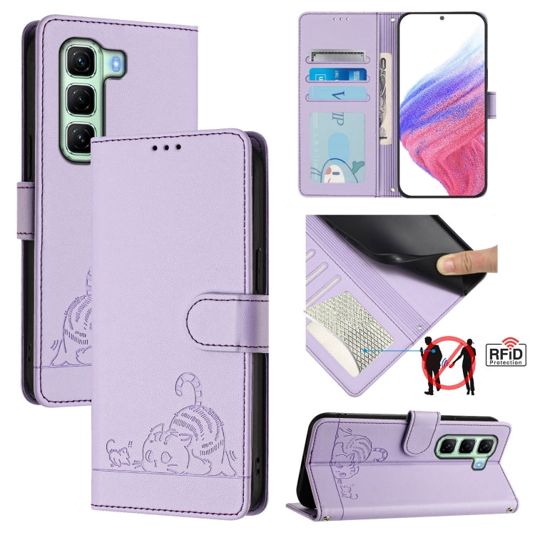 Cat Rat Embossed Pattern RFID Leather Phone Case with Lanyard, For Infinix GT 50 Pro 5G, For Infinix Note Edge 5G Global, For Infinix Smart 20 4G X6840, For Infinix Note 60 5G / 60 Pro 5G, For Infinix Hot 60i 5G / Tecno Spark Go 5G                     ...