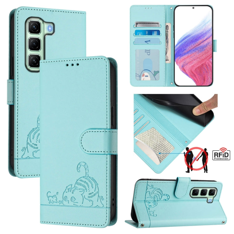 Cat Rat Embossed Pattern RFID Leather Phone Case with Lanyard, For Infinix GT 50 Pro 5G, For Infinix Note Edge 5G Global, For Infinix Smart 20 4G X6840, For Infinix Note 60 5G / 60 Pro 5G, For Infinix Hot 60i 5G / Tecno Spark Go 5G                     ...