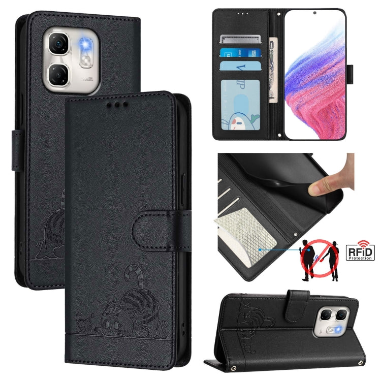 Cat Rat Embossed Pattern RFID Leather Phone Case with Lanyard, For Infinix GT 50 Pro 5G, For Infinix Note Edge 5G Global, For Infinix Smart 20 4G X6840, For Infinix Note 60 5G / 60 Pro 5G, For Infinix Hot 60i 5G / Tecno Spark Go 5G                     ...