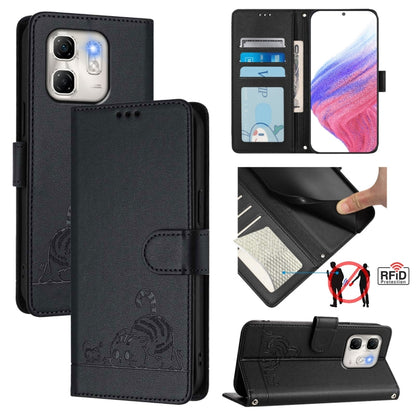 Cat Rat Embossed Pattern RFID Leather Phone Case with Lanyard, For Infinix GT 50 Pro 5G, For Infinix Note Edge 5G Global, For Infinix Smart 20 4G X6840, For Infinix Note 60 5G / 60 Pro 5G, For Infinix Hot 60i 5G / Tecno Spark Go 5G                     ...