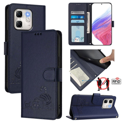 Cat Rat Embossed Pattern RFID Leather Phone Case with Lanyard, For Infinix GT 50 Pro 5G, For Infinix Note Edge 5G Global, For Infinix Smart 20 4G X6840, For Infinix Note 60 5G / 60 Pro 5G, For Infinix Hot 60i 5G / Tecno Spark Go 5G                     ...