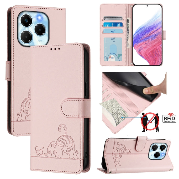 Cat Rat Embossed Pattern RFID Leather Phone Case with Lanyard, For Infinix GT 50 Pro 5G, For Infinix Note Edge 5G Global, For Infinix Smart 20 4G X6840, For Infinix Note 60 5G / 60 Pro 5G, For Infinix Hot 60i 5G / Tecno Spark Go 5G                     ...