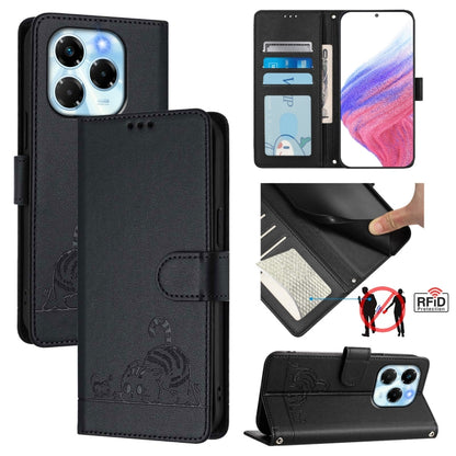 Cat Rat Embossed Pattern RFID Leather Phone Case with Lanyard, For Infinix GT 50 Pro 5G, For Infinix Note Edge 5G Global, For Infinix Smart 20 4G X6840, For Infinix Note 60 5G / 60 Pro 5G, For Infinix Hot 60i 5G / Tecno Spark Go 5G                     ...