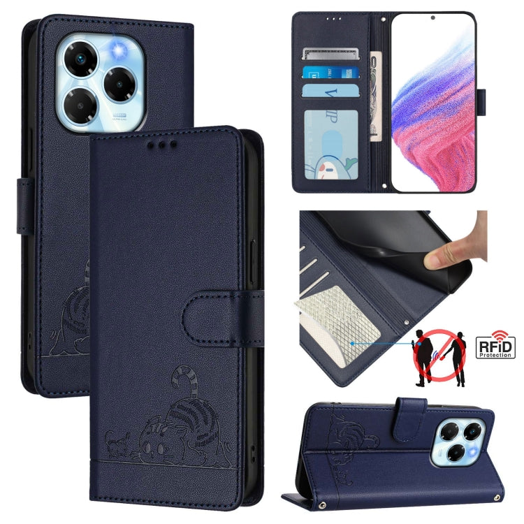 Cat Rat Embossed Pattern RFID Leather Phone Case with Lanyard, For Infinix GT 50 Pro 5G, For Infinix Note Edge 5G Global, For Infinix Smart 20 4G X6840, For Infinix Note 60 5G / 60 Pro 5G, For Infinix Hot 60i 5G / Tecno Spark Go 5G                     ...