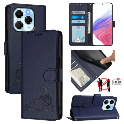 Cat Rat Embossed Pattern RFID Leather Phone Case with Lanyard, For Infinix GT 50 Pro 5G, For Infinix Note Edge 5G Global, For Infinix Smart 20 4G X6840, For Infinix Note 60 5G / 60 Pro 5G, For Infinix Hot 60i 5G / Tecno Spark Go 5G                     ...
