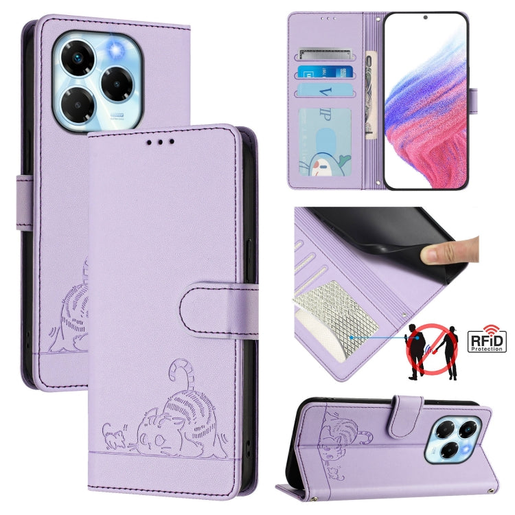 Cat Rat Embossed Pattern RFID Leather Phone Case with Lanyard, For Infinix GT 50 Pro 5G, For Infinix Note Edge 5G Global, For Infinix Smart 20 4G X6840, For Infinix Note 60 5G / 60 Pro 5G, For Infinix Hot 60i 5G / Tecno Spark Go 5G                     ...