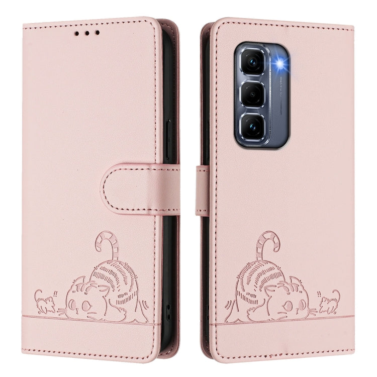Cat Rat Embossed Pattern RFID Leather Phone Case with Lanyard, For Infinix GT 50 Pro 5G, For Infinix Note Edge 5G Global, For Infinix Smart 20 4G X6840, For Infinix Note 60 5G / 60 Pro 5G, For Infinix Hot 60i 5G / Tecno Spark Go 5G                     ...