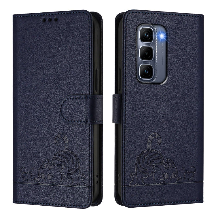 Cat Rat Embossed Pattern RFID Leather Phone Case with Lanyard, For Infinix GT 50 Pro 5G, For Infinix Note Edge 5G Global, For Infinix Smart 20 4G X6840, For Infinix Note 60 5G / 60 Pro 5G, For Infinix Hot 60i 5G / Tecno Spark Go 5G                     ...