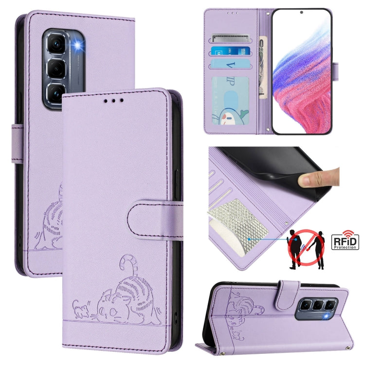 Cat Rat Embossed Pattern RFID Leather Phone Case with Lanyard, For Infinix GT 50 Pro 5G, For Infinix Note Edge 5G Global, For Infinix Smart 20 4G X6840, For Infinix Note 60 5G / 60 Pro 5G, For Infinix Hot 60i 5G / Tecno Spark Go 5G                     ...