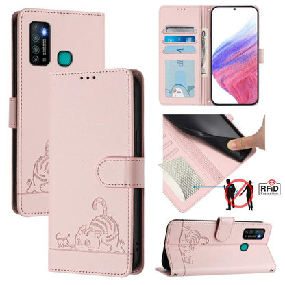 Cat Rat Embossed Pattern RFID Leather Phone Case with Lanyard, For Infinix Note 12 Pro 4G, For Infinix Note 12 2023, For Infinix Note 12 Pro 5G, For Infinix Note 12 5G, For Infinix Hot 10T / 10s, For Infinix Hot 10i, For Infinix Hot 9 / Hot 9 Pro