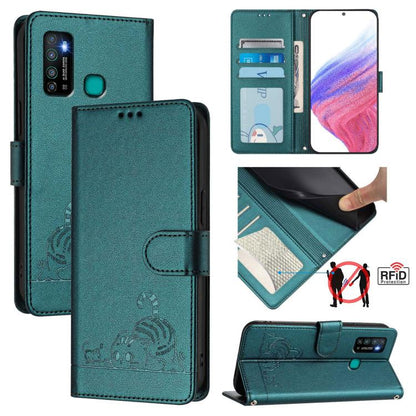 Cat Rat Embossed Pattern RFID Leather Phone Case with Lanyard, For Infinix Note 12 Pro 4G, For Infinix Note 12 2023, For Infinix Note 12 Pro 5G, For Infinix Note 12 5G, For Infinix Hot 10T / 10s, For Infinix Hot 10i, For Infinix Hot 9 / Hot 9 Pro