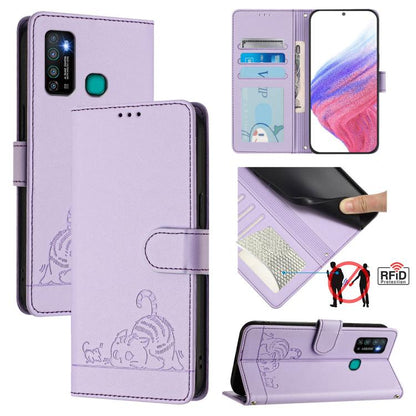 Cat Rat Embossed Pattern RFID Leather Phone Case with Lanyard, For Infinix Note 12 Pro 4G, For Infinix Note 12 2023, For Infinix Note 12 Pro 5G, For Infinix Note 12 5G, For Infinix Hot 10T / 10s, For Infinix Hot 10i, For Infinix Hot 9 / Hot 9 Pro
