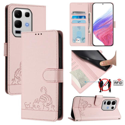 Cat Rat Embossed Pattern RFID Leather Phone Case with Lanyard, For Infinix GT 50 Pro 5G, For Infinix Note Edge 5G Global, For Infinix Smart 20 4G X6840, For Infinix Note 60 5G / 60 Pro 5G, For Infinix Hot 60i 5G / Tecno Spark Go 5G                     ...