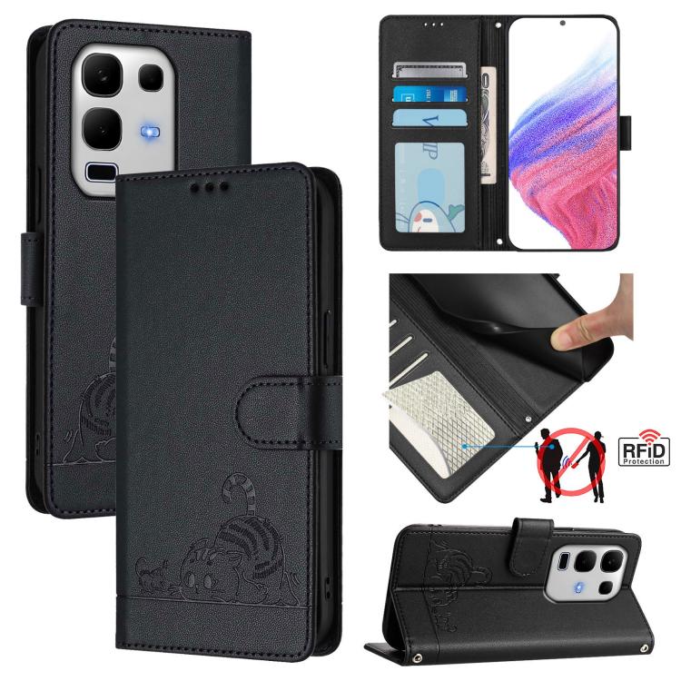 Cat Rat Embossed Pattern RFID Leather Phone Case with Lanyard, For Infinix GT 50 Pro 5G, For Infinix Note Edge 5G Global, For Infinix Smart 20 4G X6840, For Infinix Note 60 5G / 60 Pro 5G, For Infinix Hot 60i 5G / Tecno Spark Go 5G                     ...