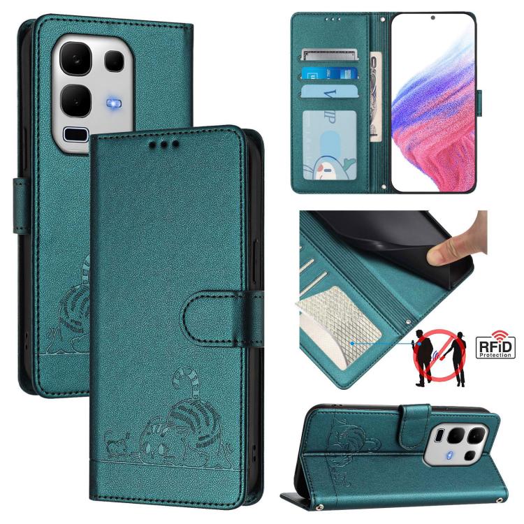 Cat Rat Embossed Pattern RFID Leather Phone Case with Lanyard, For Infinix GT 50 Pro 5G, For Infinix Note Edge 5G Global, For Infinix Smart 20 4G X6840, For Infinix Note 60 5G / 60 Pro 5G, For Infinix Hot 60i 5G / Tecno Spark Go 5G                     ...