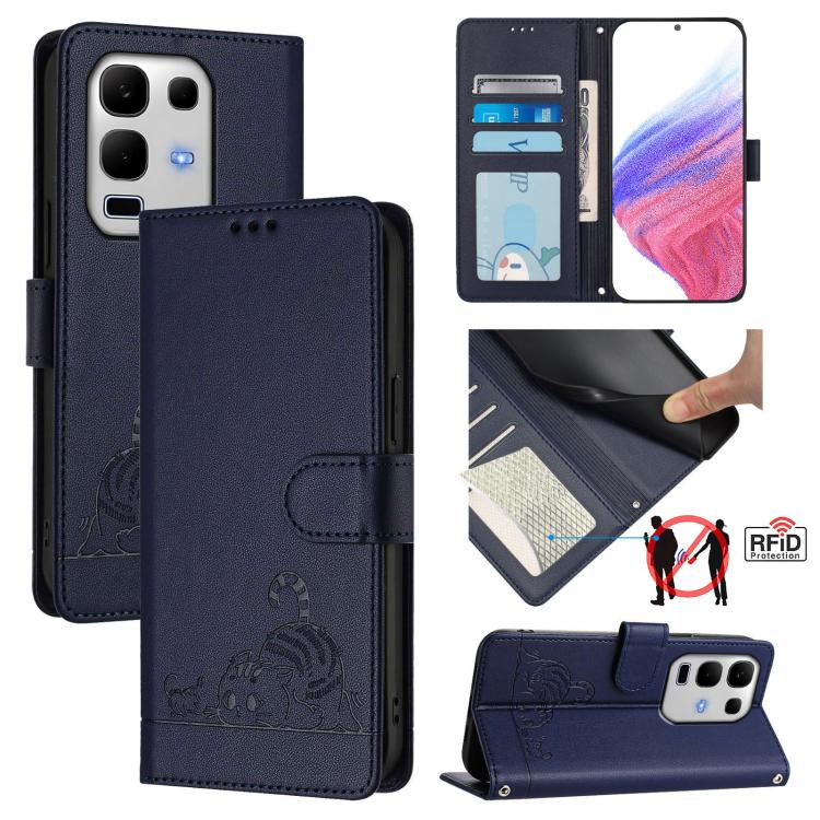 Cat Rat Embossed Pattern RFID Leather Phone Case with Lanyard, For Infinix GT 50 Pro 5G, For Infinix Note Edge 5G Global, For Infinix Smart 20 4G X6840, For Infinix Note 60 5G / 60 Pro 5G, For Infinix Hot 60i 5G / Tecno Spark Go 5G                     ...