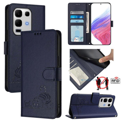 Cat Rat Embossed Pattern RFID Leather Phone Case with Lanyard, For Infinix GT 50 Pro 5G, For Infinix Note Edge 5G Global, For Infinix Smart 20 4G X6840, For Infinix Note 60 5G / 60 Pro 5G, For Infinix Hot 60i 5G / Tecno Spark Go 5G                     ...
