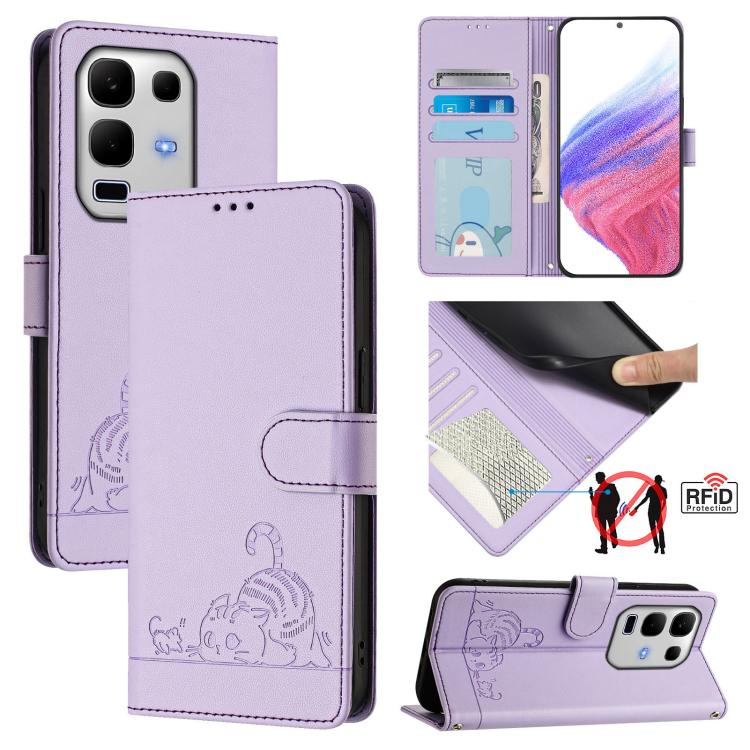 Cat Rat Embossed Pattern RFID Leather Phone Case with Lanyard, For Infinix GT 50 Pro 5G, For Infinix Note Edge 5G Global, For Infinix Smart 20 4G X6840, For Infinix Note 60 5G / 60 Pro 5G, For Infinix Hot 60i 5G / Tecno Spark Go 5G                     ...