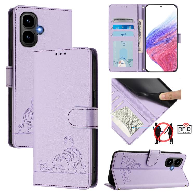 Cat Rat Embossed Pattern RFID Leather Phone Case with Lanyard, For Infinix GT 50 Pro 5G, For Infinix Note Edge 5G Global, For Infinix Smart 20 4G X6840, For Infinix Note 60 5G / 60 Pro 5G, For Infinix Hot 60i 5G / Tecno Spark Go 5G                     ...