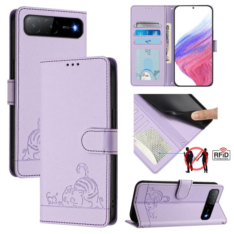 Cat Rat Embossed Pattern RFID Leather Phone Case with Lanyard, For Infinix GT 50 Pro 5G, For Infinix Note Edge 5G Global, For Infinix Smart 20 4G X6840, For Infinix Note 60 5G / 60 Pro 5G, For Infinix Hot 60i 5G / Tecno Spark Go 5G                     ...