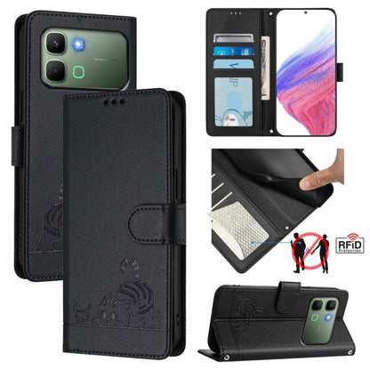 Cat Rat Embossed Pattern RFID Leather Phone Case with Lanyard, For Infinix GT 50 Pro 5G, For Infinix Note Edge 5G Global, For Infinix Smart 20 4G X6840, For Infinix Note 60 5G / 60 Pro 5G, For Infinix Hot 60i 5G / Tecno Spark Go 5G                     ...