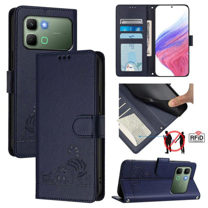 Cat Rat Embossed Pattern RFID Leather Phone Case with Lanyard, For Infinix GT 50 Pro 5G, For Infinix Note Edge 5G Global, For Infinix Smart 20 4G X6840, For Infinix Note 60 5G / 60 Pro 5G, For Infinix Hot 60i 5G / Tecno Spark Go 5G                     ...