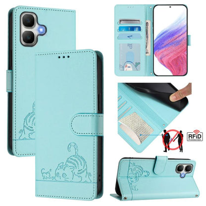 Cat Rat Embossed Pattern RFID Leather Phone Case with Lanyard, For Infinix GT 50 Pro 5G, For Infinix Note Edge 5G Global, For Infinix Smart 20 4G X6840, For Infinix Note 60 5G / 60 Pro 5G, For Infinix Hot 60i 5G / Tecno Spark Go 5G                     ...