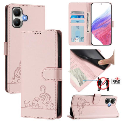 Cat Rat Embossed Pattern RFID Leather Phone Case with Lanyard, For Infinix GT 50 Pro 5G, For Infinix Note Edge 5G Global, For Infinix Smart 20 4G X6840, For Infinix Note 60 5G / 60 Pro 5G, For Infinix Hot 60i 5G / Tecno Spark Go 5G                     ...