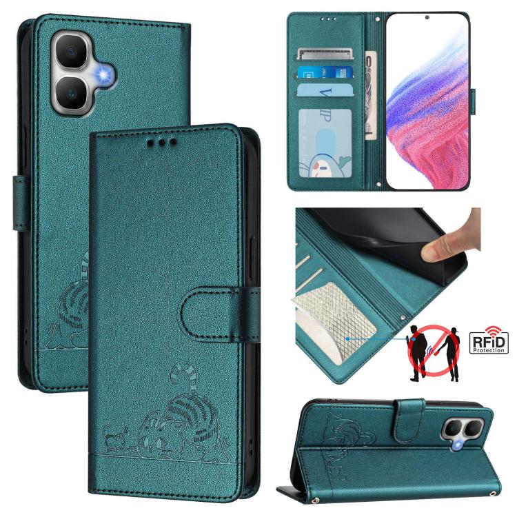 Cat Rat Embossed Pattern RFID Leather Phone Case with Lanyard, For Infinix GT 50 Pro 5G, For Infinix Note Edge 5G Global, For Infinix Smart 20 4G X6840, For Infinix Note 60 5G / 60 Pro 5G, For Infinix Hot 60i 5G / Tecno Spark Go 5G                     ...