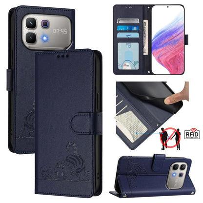 Cat Rat Embossed Pattern RFID Leather Phone Case with Lanyard, For Infinix GT 50 Pro 5G, For Infinix Note Edge 5G Global, For Infinix Smart 20 4G X6840, For Infinix Note 60 5G / 60 Pro 5G, For Infinix Hot 60i 5G / Tecno Spark Go 5G                     ...