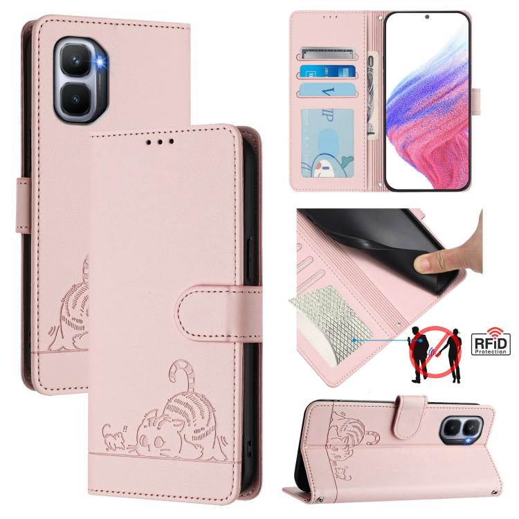 Cat Rat Embossed Pattern RFID Leather Phone Case with Lanyard, For Infinix GT 50 Pro 5G, For Infinix Note Edge 5G Global, For Infinix Smart 20 4G X6840, For Infinix Note 60 5G / 60 Pro 5G, For Infinix Hot 60i 5G / Tecno Spark Go 5G                     ...