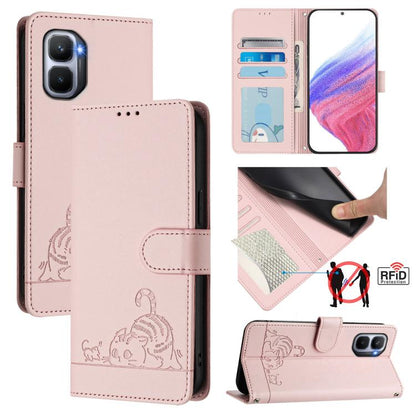 Cat Rat Embossed Pattern RFID Leather Phone Case with Lanyard, For Infinix GT 50 Pro 5G, For Infinix Note Edge 5G Global, For Infinix Smart 20 4G X6840, For Infinix Note 60 5G / 60 Pro 5G, For Infinix Hot 60i 5G / Tecno Spark Go 5G                     ...