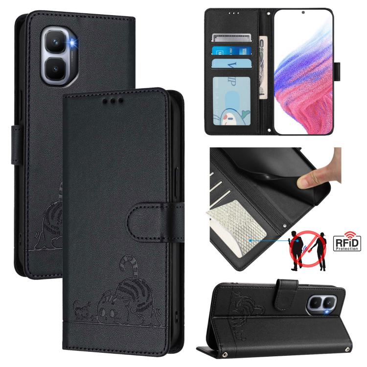 Cat Rat Embossed Pattern RFID Leather Phone Case with Lanyard, For Infinix GT 50 Pro 5G, For Infinix Note Edge 5G Global, For Infinix Smart 20 4G X6840, For Infinix Note 60 5G / 60 Pro 5G, For Infinix Hot 60i 5G / Tecno Spark Go 5G                     ...