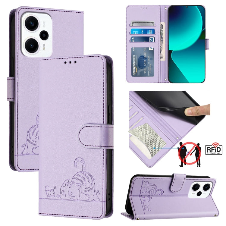 Cat Rat Embossed Pattern RFID Leather Phone Case with Lanyard, For Xiaomi Redmi K50i, For Xiaomi Redmi Note 12 5G Global, For Xiaomi POCO X5, For Xiaomi Redmi Note 12 Turbo 5G, For Xiaomi POCO F5 Pro, For Xiaomi Redmi Note 11 4G Global                 ...