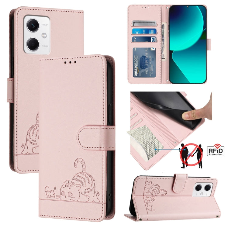 Cat Rat Embossed Pattern RFID Leather Phone Case with Lanyard, For Xiaomi Redmi K50i, For Xiaomi Redmi Note 12 5G Global, For Xiaomi POCO X5, For Xiaomi Redmi Note 12 Turbo 5G, For Xiaomi POCO F5 Pro, For Xiaomi Redmi Note 11 4G Global                 ...