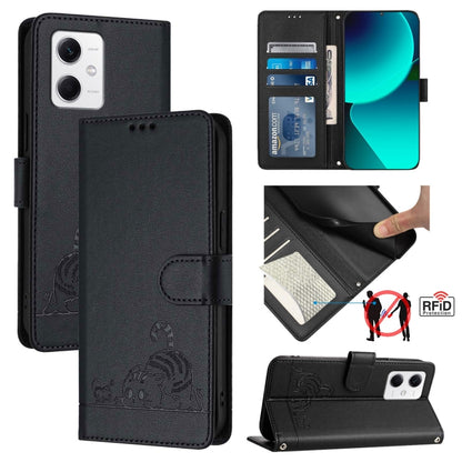 Cat Rat Embossed Pattern RFID Leather Phone Case with Lanyard, For Xiaomi Redmi K50i, For Xiaomi Redmi Note 12 5G Global, For Xiaomi POCO X5, For Xiaomi Redmi Note 12 Turbo 5G, For Xiaomi POCO F5 Pro, For Xiaomi Redmi Note 11 4G Global                 ...