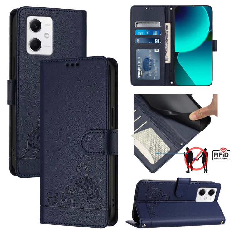 Cat Rat Embossed Pattern RFID Leather Phone Case with Lanyard, For Xiaomi Redmi K50i, For Xiaomi Redmi Note 12 5G Global, For Xiaomi POCO X5, For Xiaomi Redmi Note 12 Turbo 5G, For Xiaomi POCO F5 Pro, For Xiaomi Redmi Note 11 4G Global                 ...