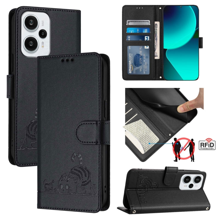 Cat Rat Embossed Pattern RFID Leather Phone Case with Lanyard, For Xiaomi Redmi K50i, For Xiaomi Redmi Note 12 5G Global, For Xiaomi POCO X5, For Xiaomi Redmi Note 12 Turbo 5G, For Xiaomi POCO F5 Pro, For Xiaomi Redmi Note 11 4G Global                 ...