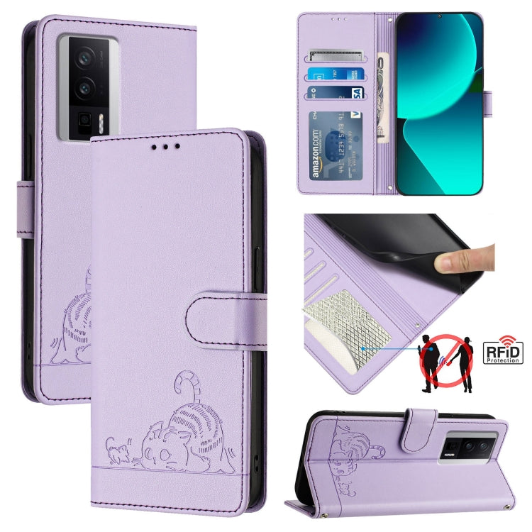 Cat Rat Embossed Pattern RFID Leather Phone Case with Lanyard, For Xiaomi Redmi K50i, For Xiaomi Redmi Note 12 5G Global, For Xiaomi POCO X5, For Xiaomi Redmi Note 12 Turbo 5G, For Xiaomi POCO F5 Pro, For Xiaomi Redmi Note 11 4G Global                 ...