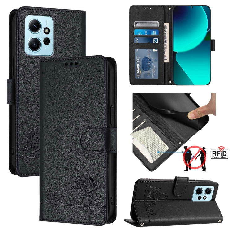 Cat Rat Embossed Pattern RFID Leather Phone Case with Lanyard, For Xiaomi Redmi K50i, For Xiaomi Redmi Note 12 5G Global, For Xiaomi POCO X5, For Xiaomi Redmi Note 12 Turbo 5G, For Xiaomi POCO F5 Pro, For Xiaomi Redmi Note 11 4G Global                 ...