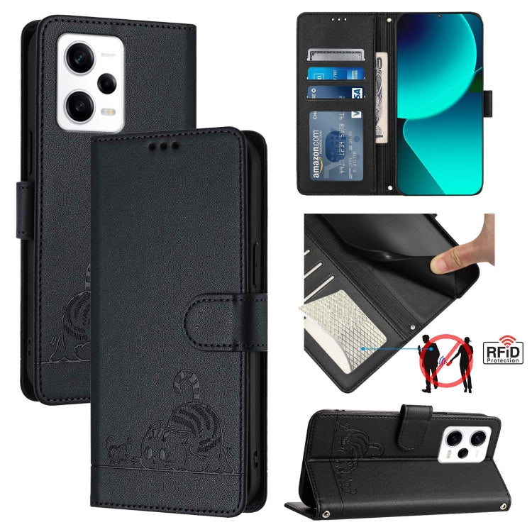 Cat Rat Embossed Pattern RFID Leather Phone Case with Lanyard, For Xiaomi Redmi K50i, For Xiaomi Redmi Note 12 5G Global, For Xiaomi POCO X5, For Xiaomi Redmi Note 12 Turbo 5G, For Xiaomi POCO F5 Pro, For Xiaomi Redmi Note 11 4G Global                 ...