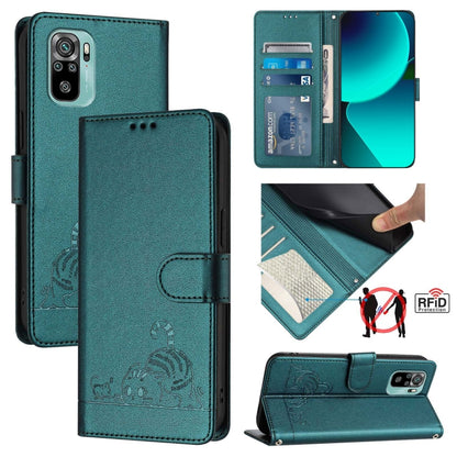 Cat Rat Embossed Pattern RFID Leather Phone Case with Lanyard, For Xiaomi Redmi Note 11 SE India, For Xiaomi Redmi Note 11 Pro 4G Global, For Xiaomi Redmi Note 11 Pro 5G Global, For Xiaomi Redmi Note 11 Pro+ 5G Global, For Xiaomi POCO X4 NFC 5G        ...