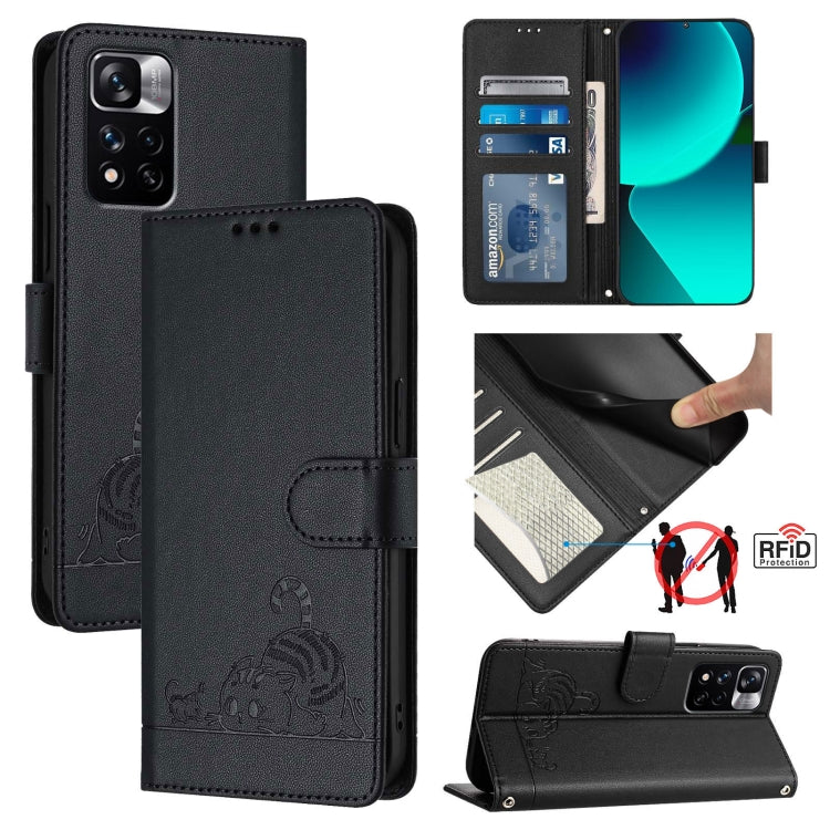 Cat Rat Embossed Pattern RFID Leather Phone Case with Lanyard, For Xiaomi Redmi Note 11 SE India, For Xiaomi Redmi Note 11 Pro 4G Global, For Xiaomi Redmi Note 11 Pro 5G Global, For Xiaomi Redmi Note 11 Pro+ 5G Global, For Xiaomi POCO X4 NFC 5G        ...
