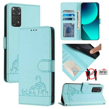 Cat Rat Embossed Pattern RFID Leather Phone Case with Lanyard, For Xiaomi Redmi Note 11 SE India, For Xiaomi Redmi Note 11 Pro 4G Global, For Xiaomi Redmi Note 11 Pro 5G Global, For Xiaomi Redmi Note 11 Pro+ 5G Global, For Xiaomi POCO X4 NFC 5G        ...