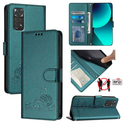 Cat Rat Embossed Pattern RFID Leather Phone Case with Lanyard, For Xiaomi Redmi Note 11 SE India, For Xiaomi Redmi Note 11 Pro 4G Global, For Xiaomi Redmi Note 11 Pro 5G Global, For Xiaomi Redmi Note 11 Pro+ 5G Global, For Xiaomi POCO X4 NFC 5G        ...