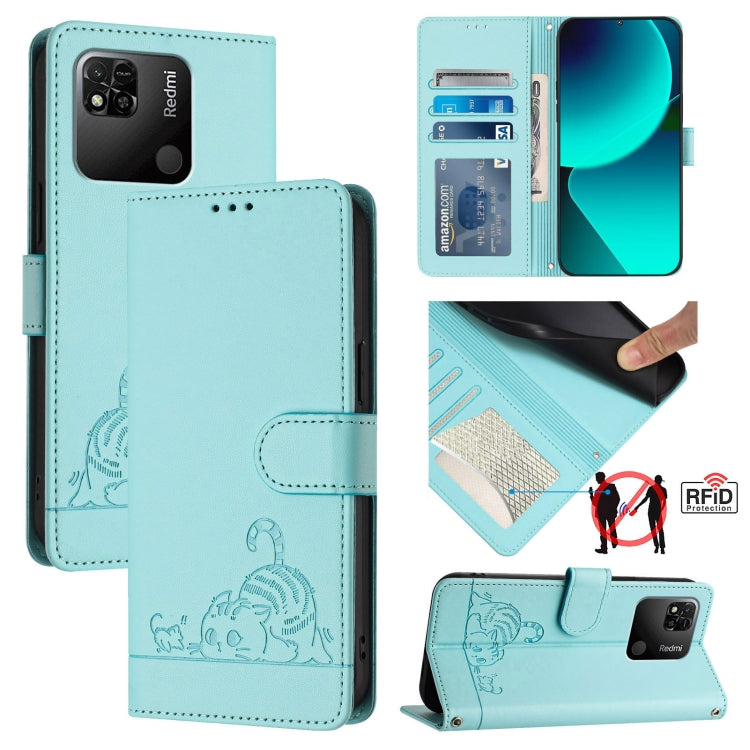 Cat Rat Embossed Pattern RFID Leather Phone Case with Lanyard, For Xiaomi Redmi Note 11 SE India, For Xiaomi Redmi Note 11 Pro 4G Global, For Xiaomi Redmi Note 11 Pro 5G Global, For Xiaomi Redmi Note 11 Pro+ 5G Global, For Xiaomi POCO X4 NFC 5G        ...