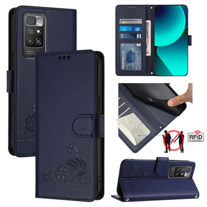 Cat Rat Embossed Pattern RFID Leather Phone Case with Lanyard, For Xiaomi Redmi Note 11 SE India, For Xiaomi Redmi Note 11 Pro 4G Global, For Xiaomi Redmi Note 11 Pro 5G Global, For Xiaomi Redmi Note 11 Pro+ 5G Global, For Xiaomi POCO X4 NFC 5G        ...